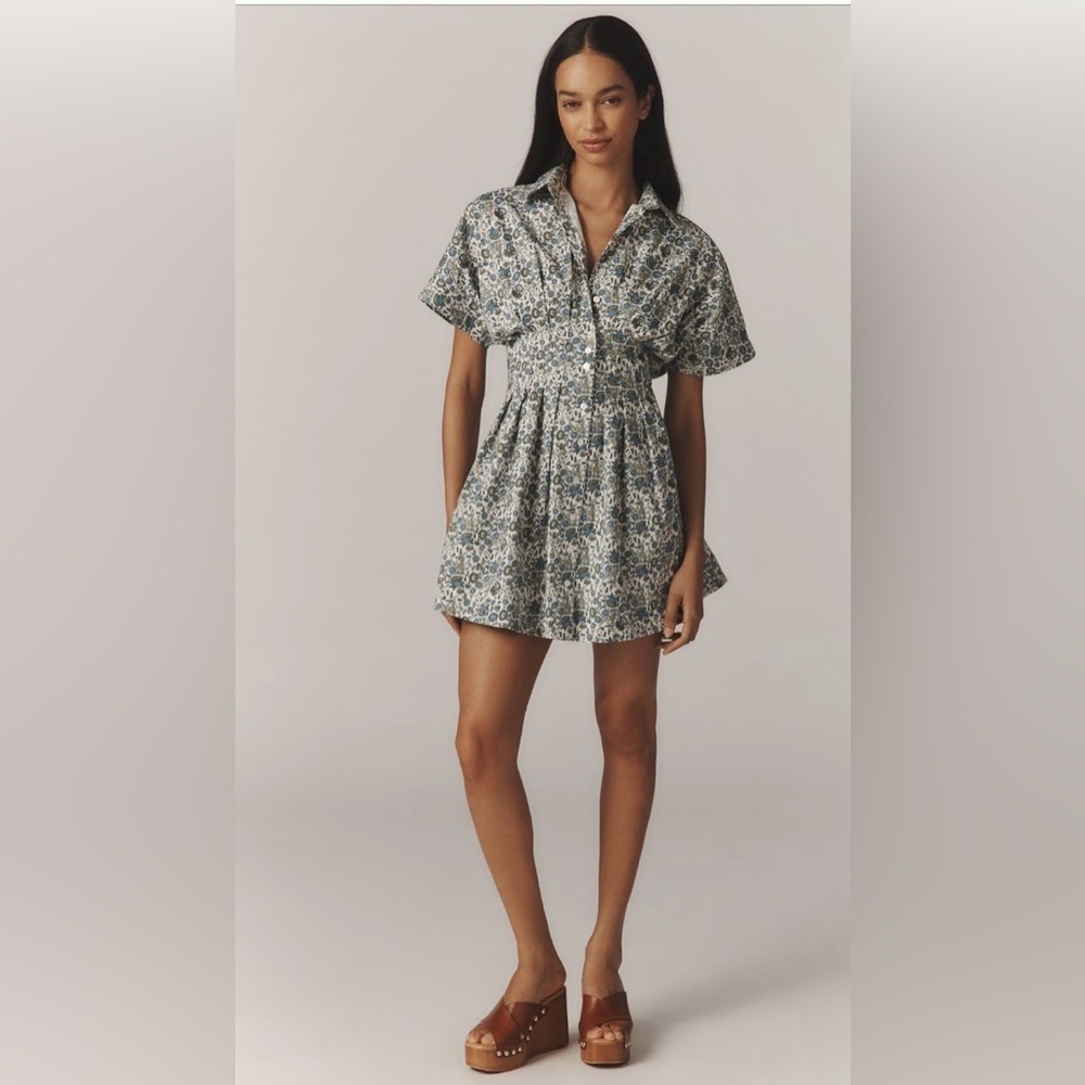 Anthropologie x Exquise The Tobie Button-Front Pleated Mini Shirt Dress XL NWT